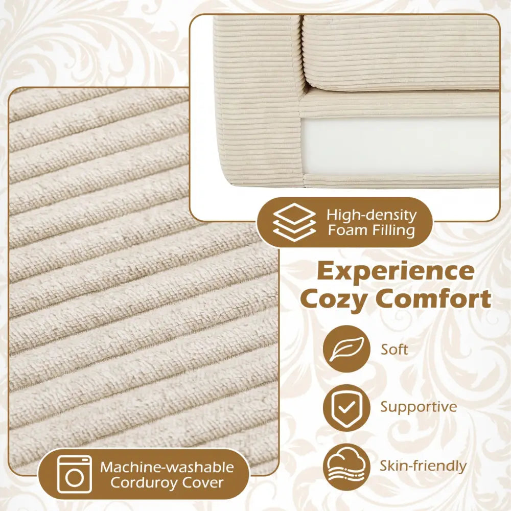 2-Seater Floor Couch Loveseat Foam Sofa with Removable Corduroy Cover-Beige - Beige - Sofas & Loveseats