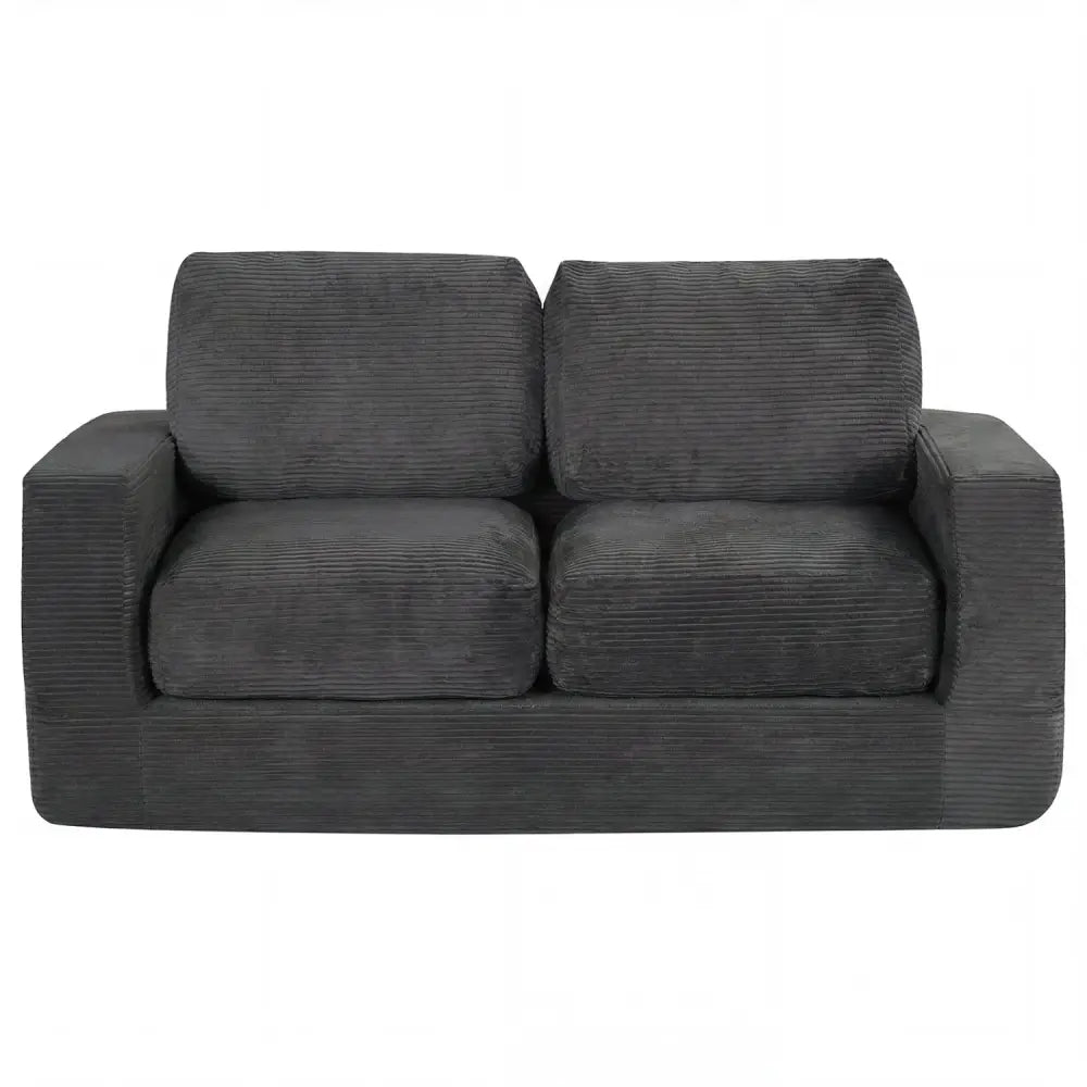 2-Seater Floor Couch Loveseat Foam Sofa with Removable Corduroy Cover-Black - Black - Sofas & Loveseats