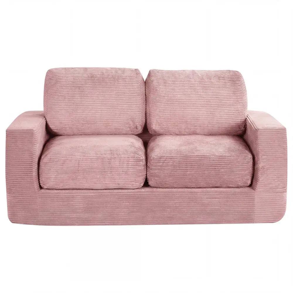 2-Seater Floor Couch Loveseat Foam Sofa with Removable Corduroy Cover-Pink - Pink - Sofas & Loveseats