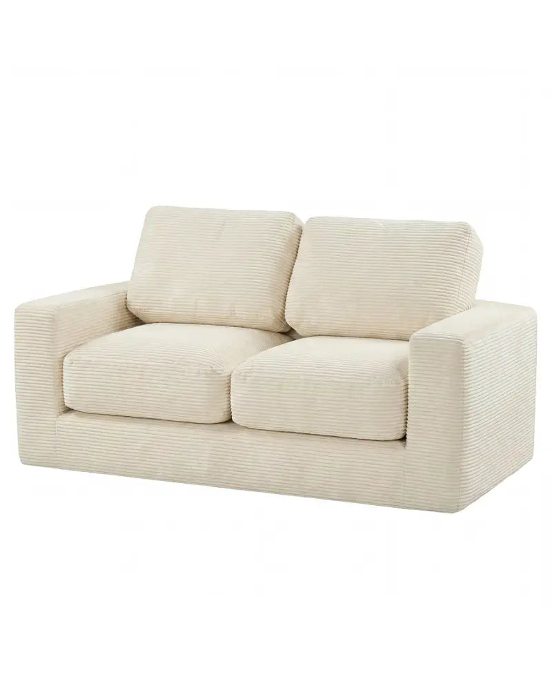 2-Seater Floor Couch Loveseat Foam Sofa with Removable Corduroy Cover-Beige - Beige - Sofas & Loveseats