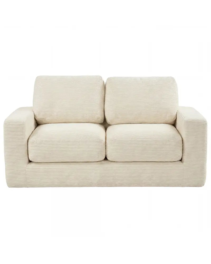 2-Seater Floor Couch Loveseat Foam Sofa with Removable Corduroy Cover-Beige - Beige - Sofas & Loveseats
