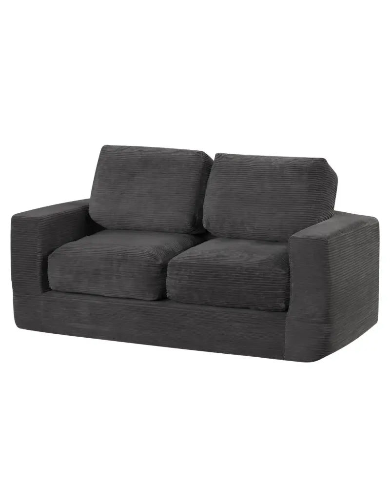 2-Seater Floor Couch Loveseat Foam Sofa with Removable Corduroy Cover-Black - Black - Sofas & Loveseats