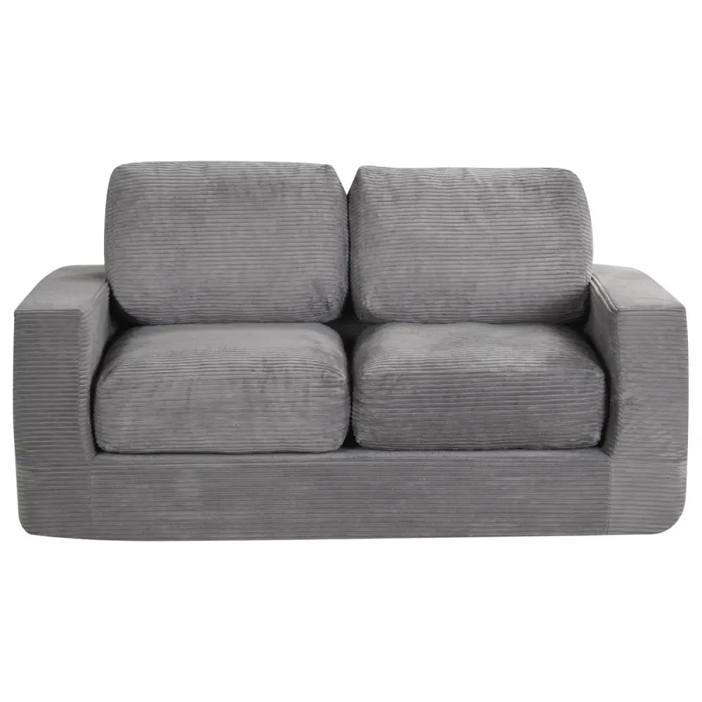 2-Seater Floor Couch Loveseat Foam Sofa with Removable Corduroy Cover-Gray - Gray - Sofas & Loveseats
