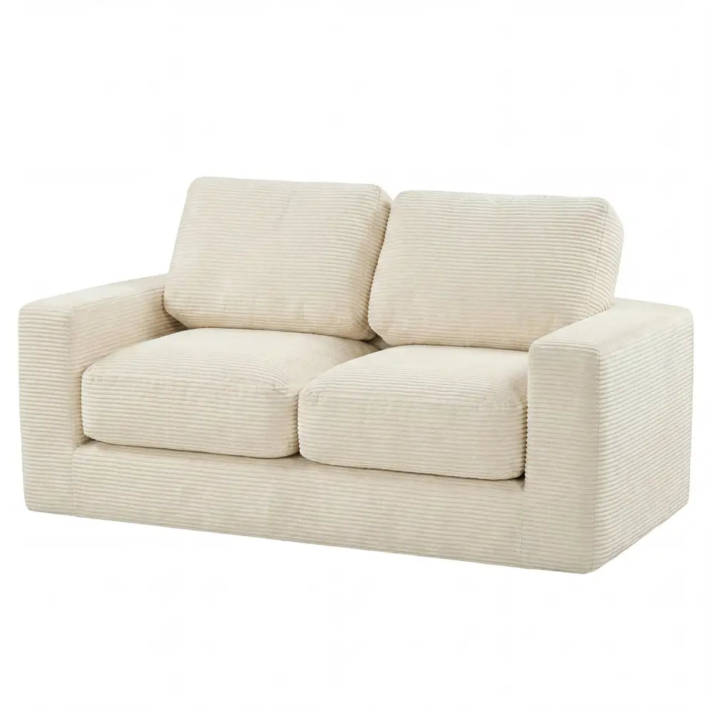 2-Seater Floor Couch Loveseat Foam Sofa with Removable Corduroy Cover-Beige - Beige - Sofas & Loveseats