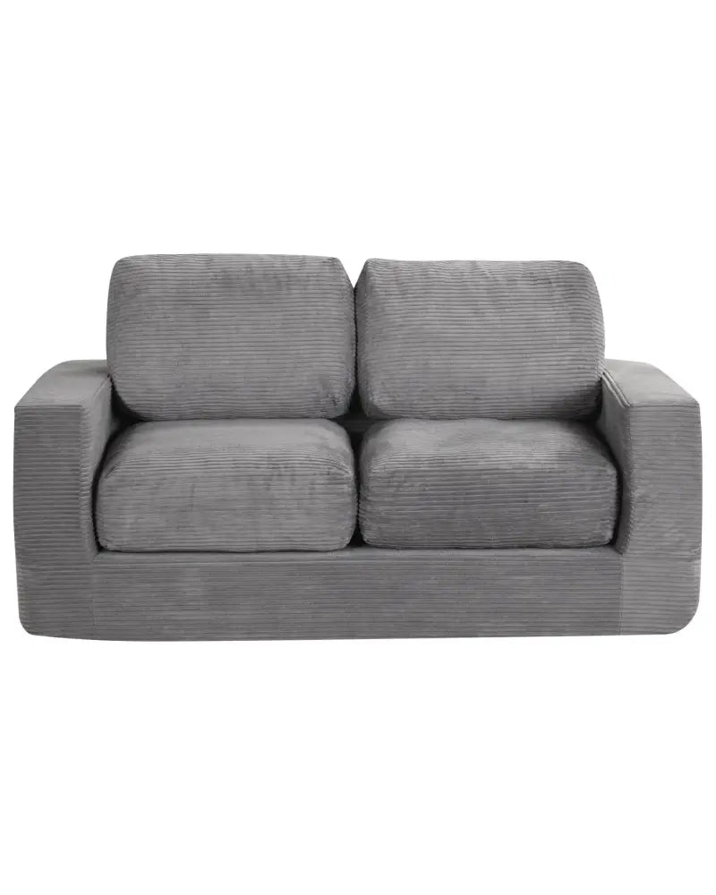 2-Seater Floor Couch Loveseat Foam Sofa with Removable Corduroy Cover-Gray - Gray - Sofas & Loveseats