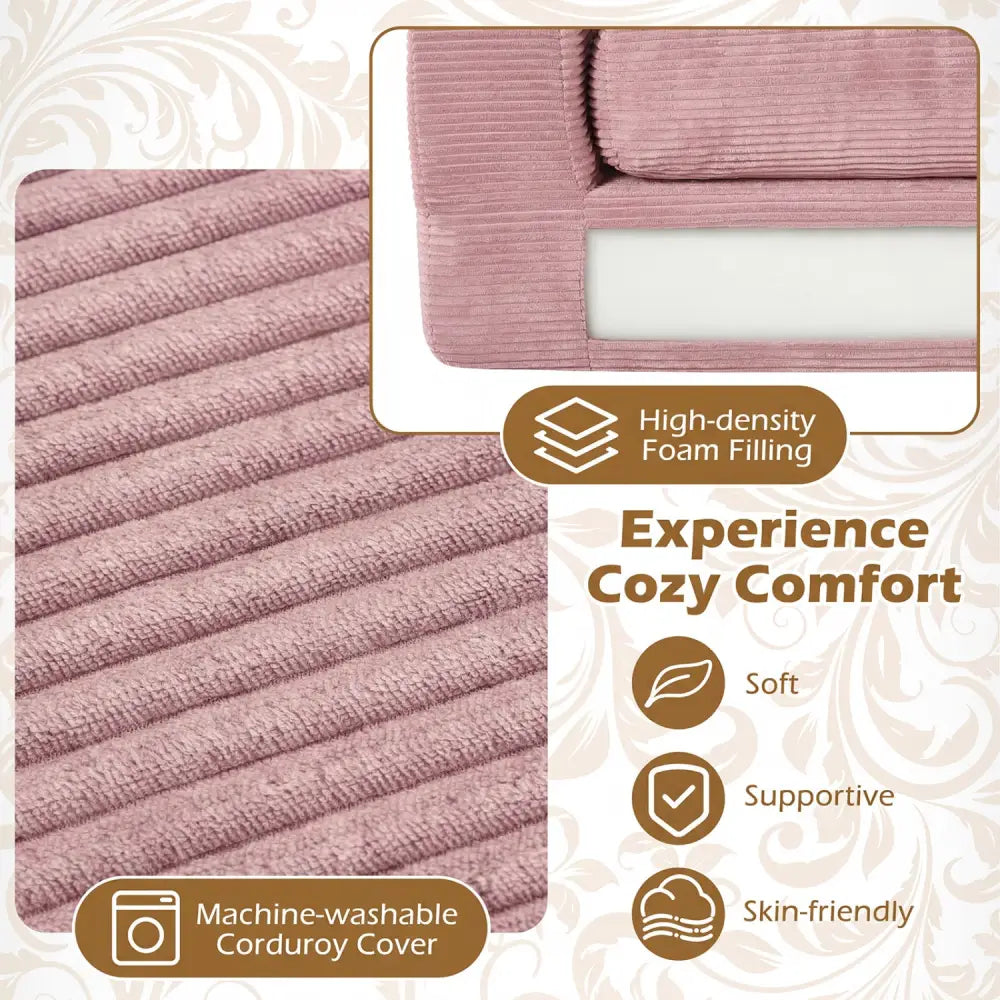 2-Seater Floor Couch Loveseat Foam Sofa with Removable Corduroy Cover-Pink - Pink - Sofas & Loveseats