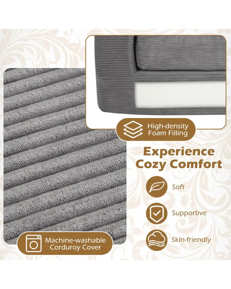 2-Seater Floor Couch Loveseat Foam Sofa with Removable Corduroy Cover-Gray - Gray - Sofas & Loveseats