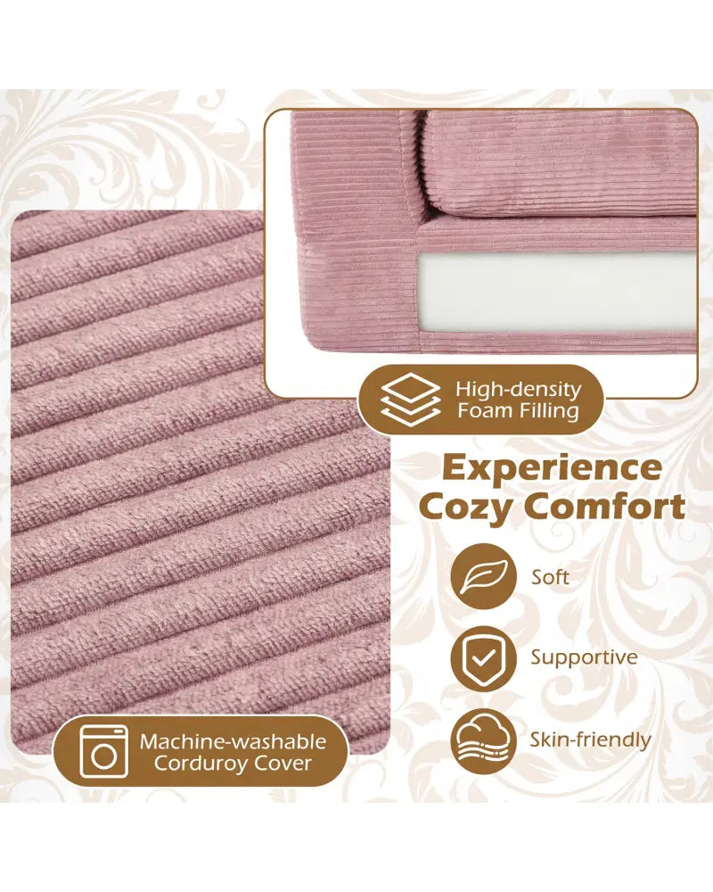 2-Seater Floor Couch Loveseat Foam Sofa with Removable Corduroy Cover-Pink - Pink - Sofas & Loveseats