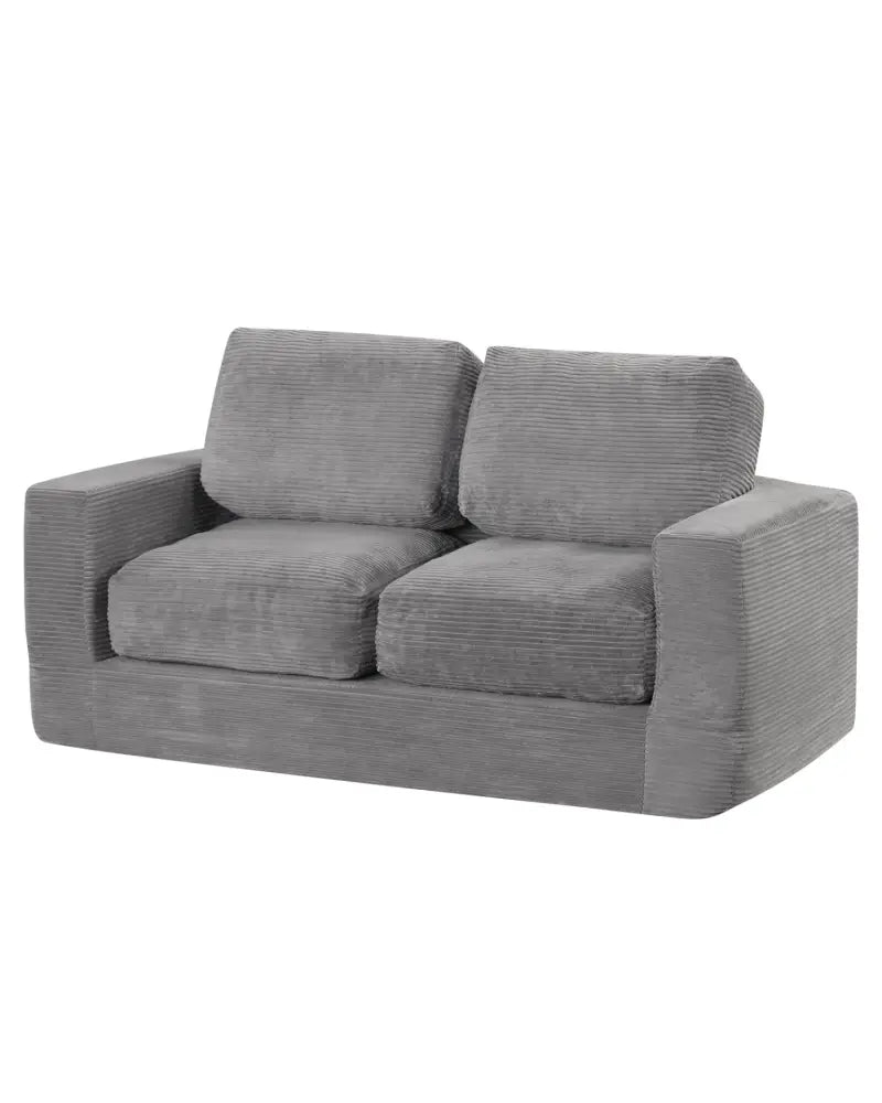 2-Seater Floor Couch Loveseat Foam Sofa with Removable Corduroy Cover-Gray - Gray - Sofas & Loveseats
