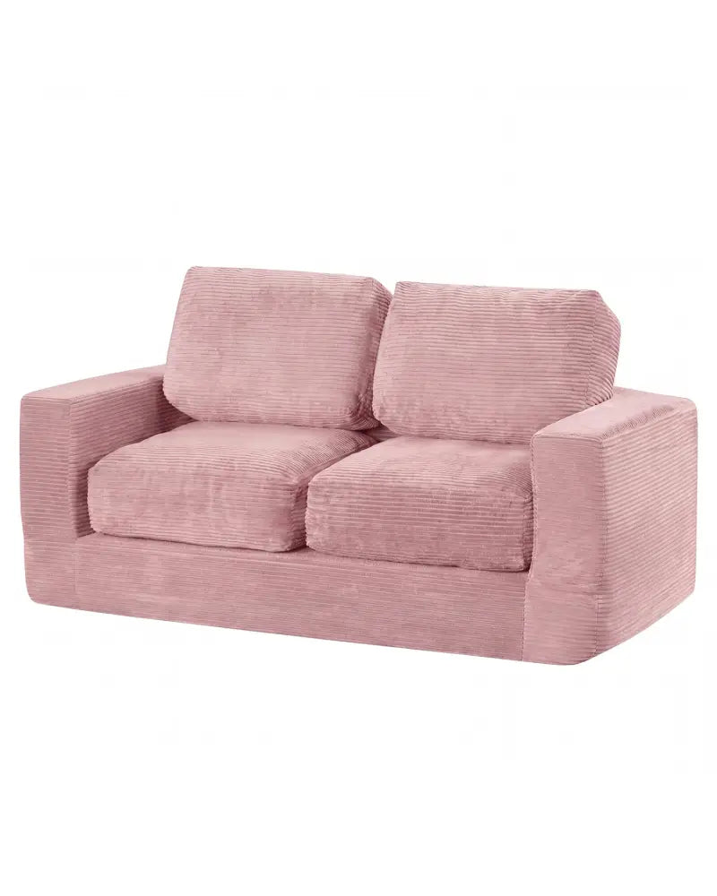 2-Seater Floor Couch Loveseat Foam Sofa with Removable Corduroy Cover-Pink - Pink - Sofas & Loveseats