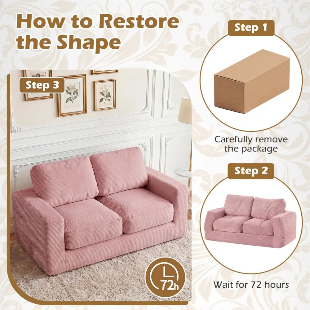 2-Seater Floor Couch Loveseat Foam Sofa with Removable Corduroy Cover-Pink - Pink - Sofas & Loveseats