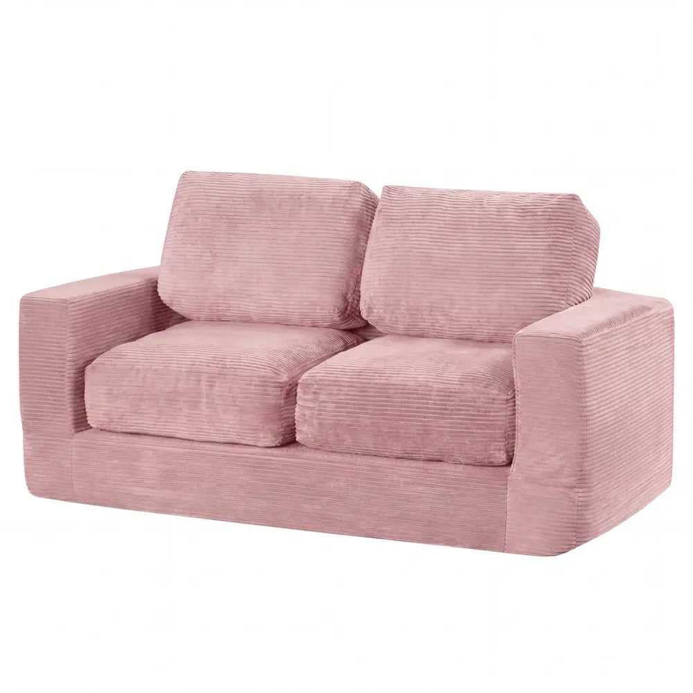2-Seater Floor Couch Loveseat Foam Sofa with Removable Corduroy Cover-Pink - Pink - Sofas & Loveseats