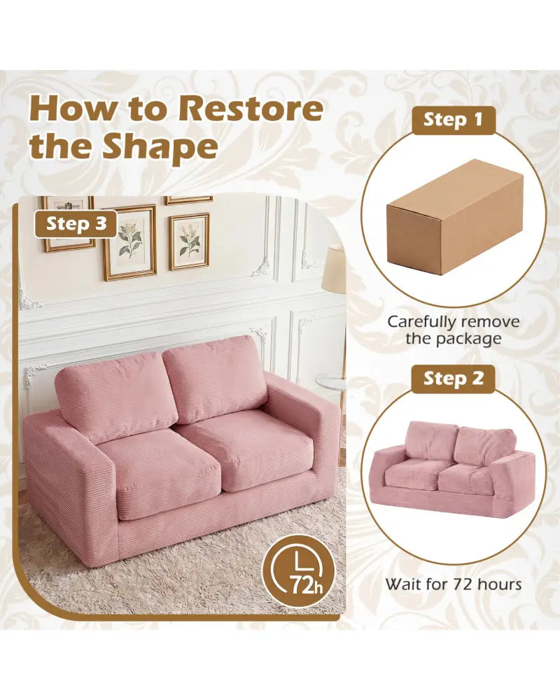 2-Seater Floor Couch Loveseat Foam Sofa with Removable Corduroy Cover-Pink - Pink - Sofas & Loveseats