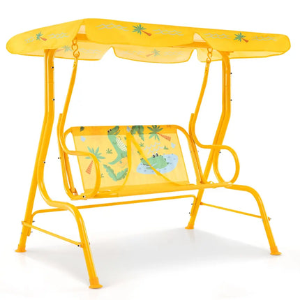 2-Seater Kids Patio Swing with Metal Stand and Adjustable Canopy-Yellow - Yellow - Swing & Playsets