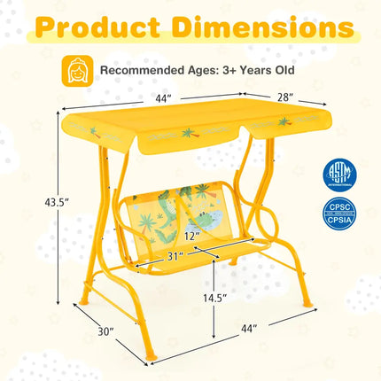 2-Seater Kids Patio Swing with Metal Stand and Adjustable Canopy-Yellow - Yellow - Swing & Playsets