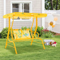 2-Seater Kids Patio Swing with Metal Stand and Adjustable Canopy-Yellow - Yellow - Swing & Playsets