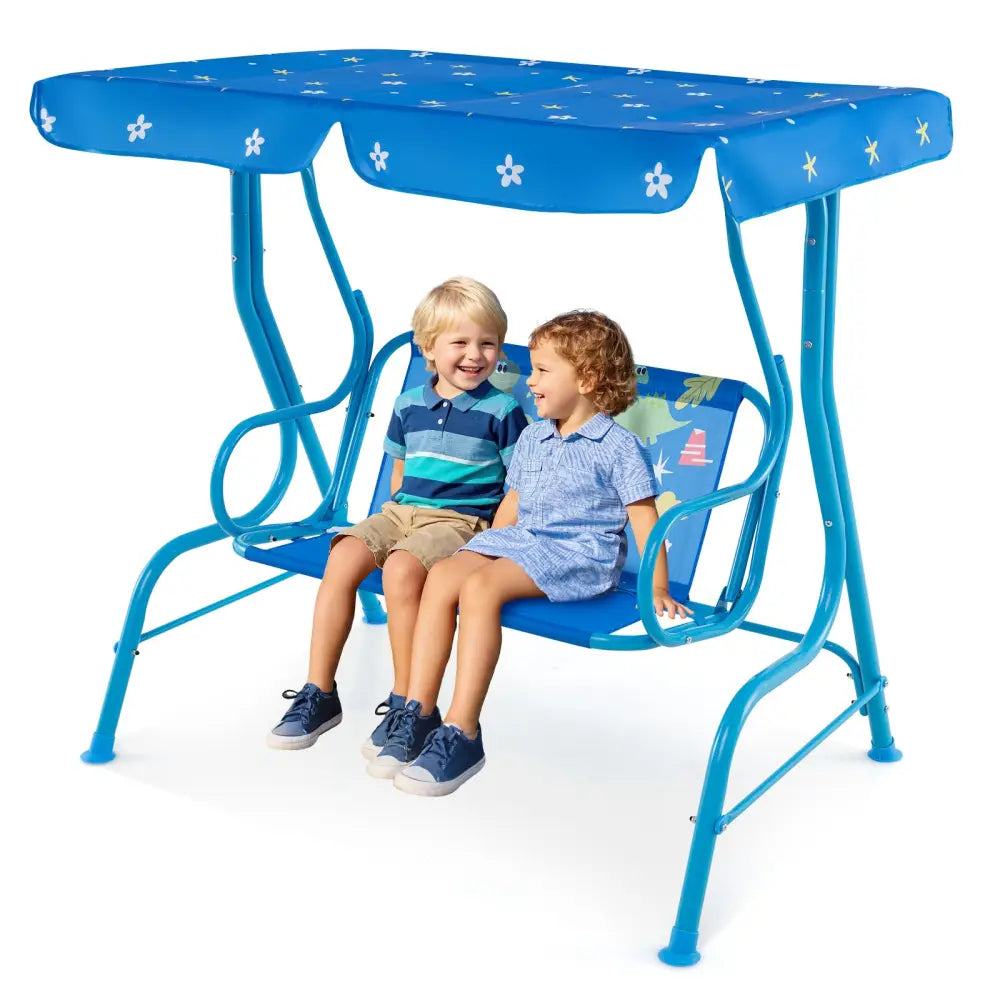 2-Seater Kids Patio Swing with Metal Stand and Adjustable Canopy-Bule - Blue - Swing & Playsets