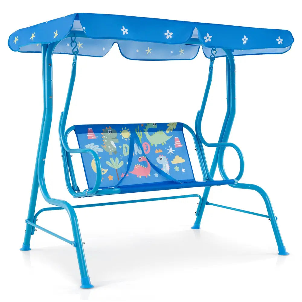 2-Seater Kids Patio Swing with Metal Stand and Adjustable Canopy-Bule - Blue - Swing & Playsets