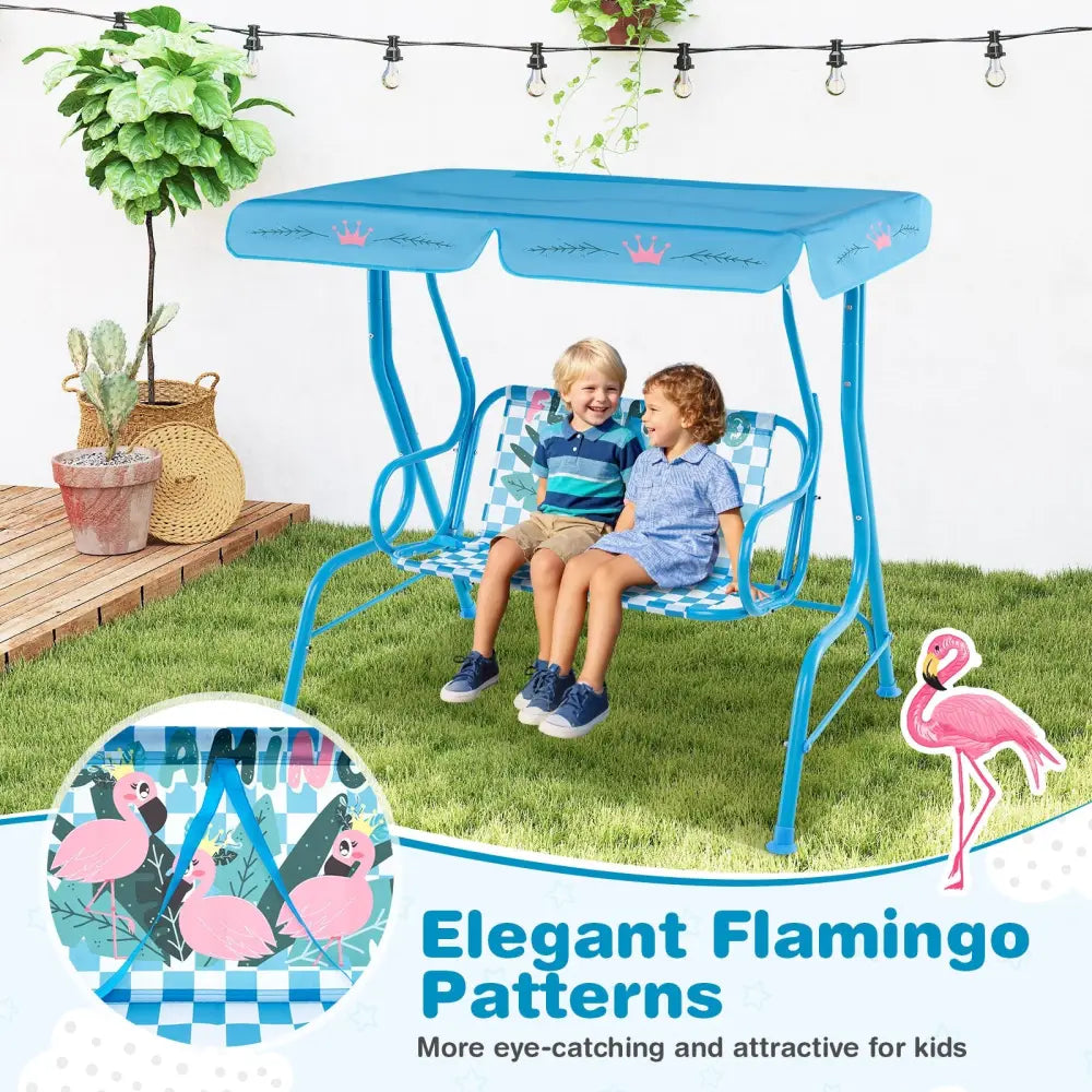2-Seater Kids Patio Swing with Metal Stand and Adjustable Canopy-Navy - Navy - Swing & Playsets