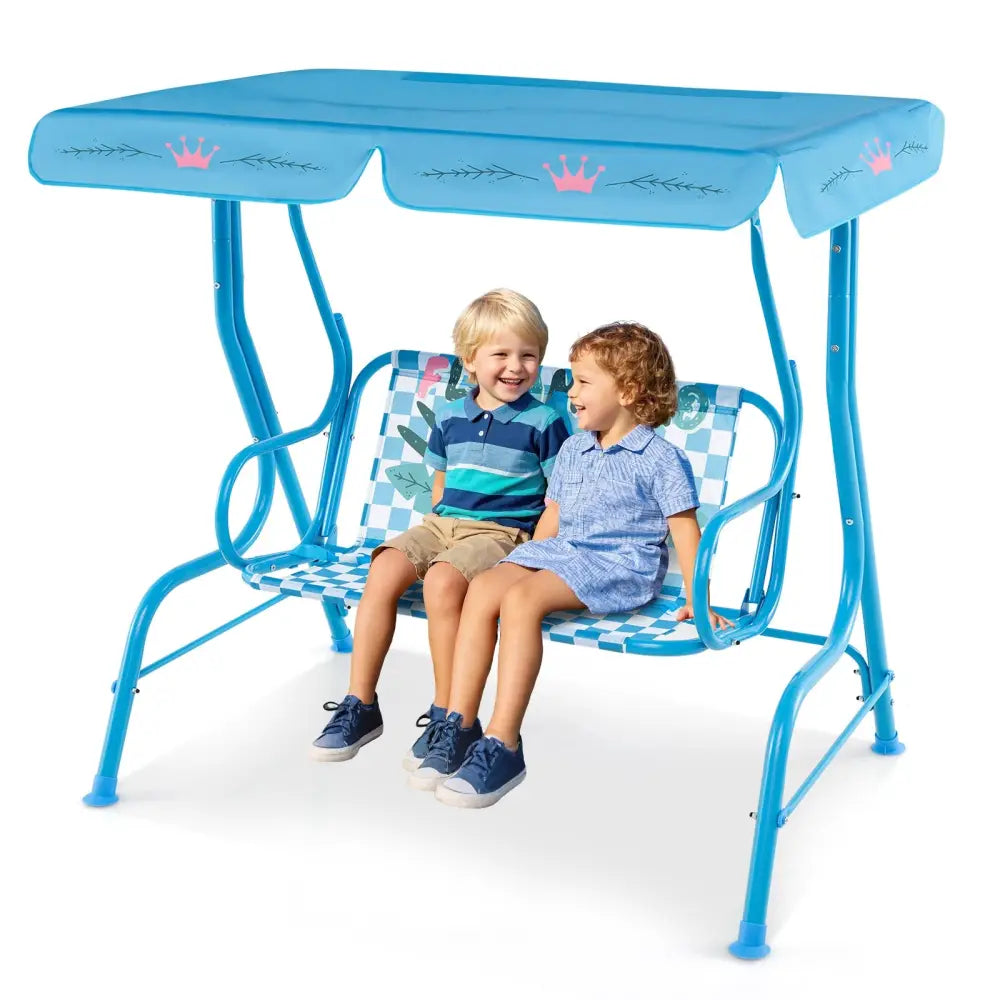 2-Seater Kids Patio Swing with Metal Stand and Adjustable Canopy-Navy - Navy - Swing & Playsets