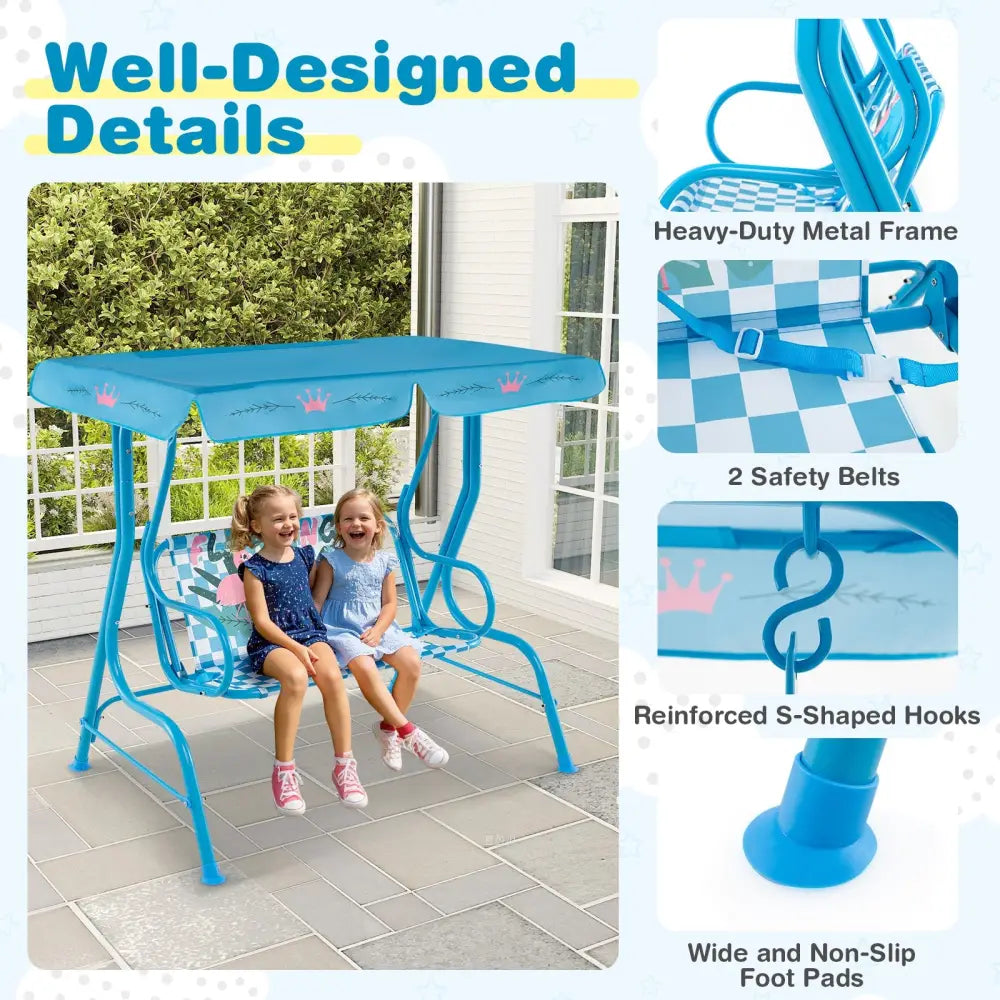 2-Seater Kids Patio Swing with Metal Stand and Adjustable Canopy-Navy - Navy - Swing & Playsets