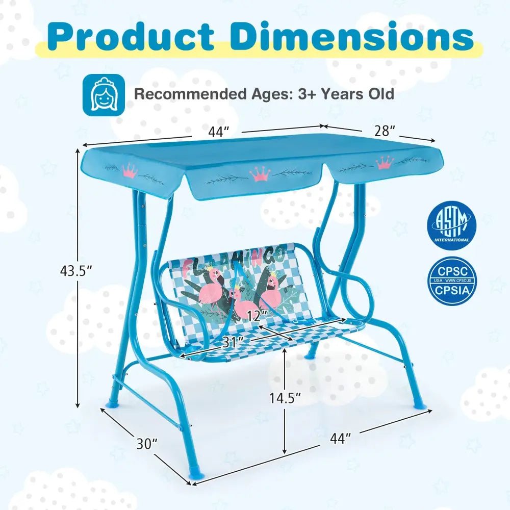 2-Seater Kids Patio Swing with Metal Stand and Adjustable Canopy-Navy - Navy - Swing & Playsets