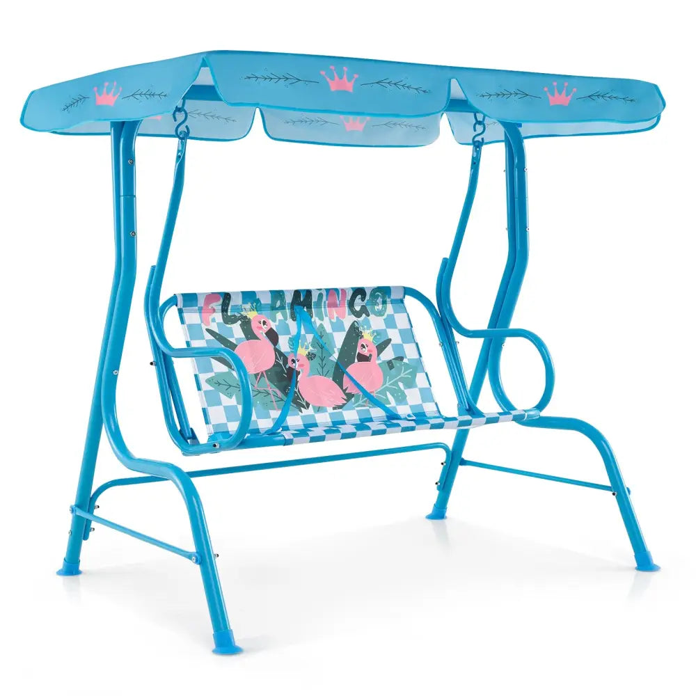 2-Seater Kids Patio Swing with Metal Stand and Adjustable Canopy-Navy - Navy - Swing & Playsets