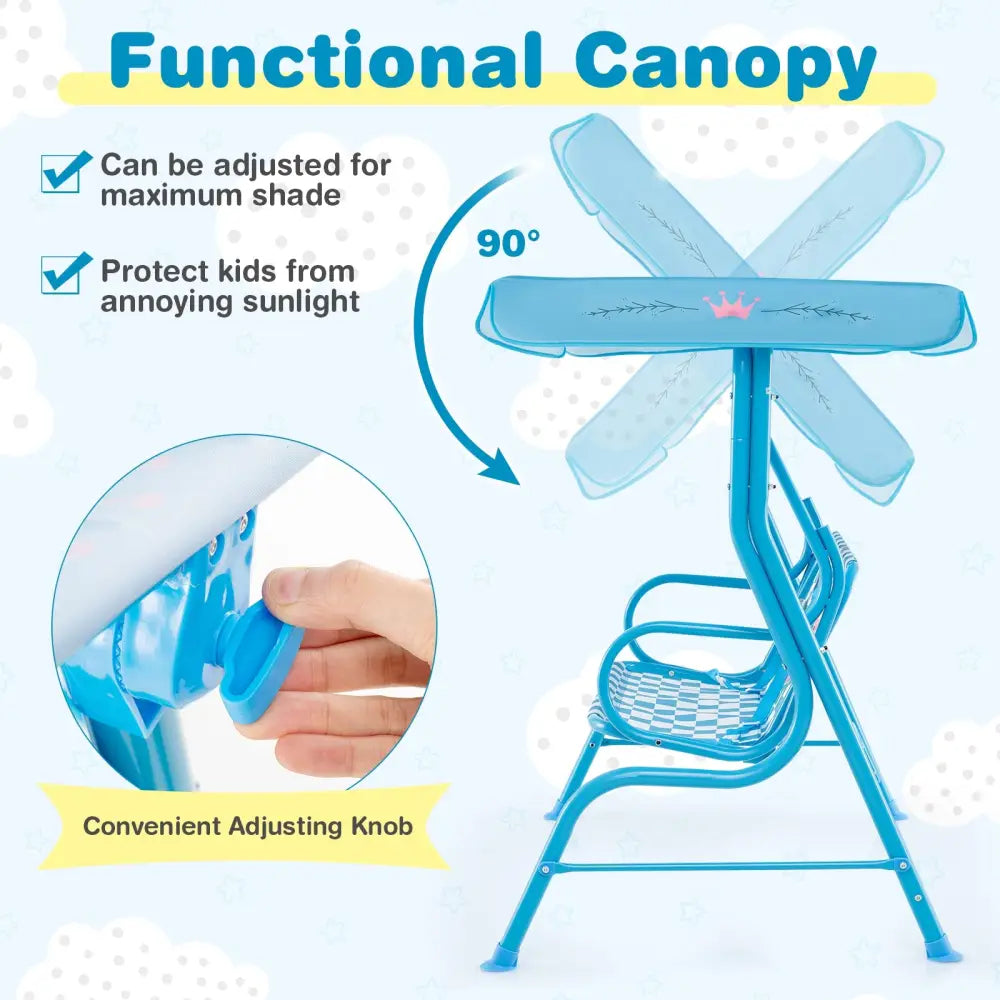 2-Seater Kids Patio Swing with Metal Stand and Adjustable Canopy-Navy - Navy - Swing & Playsets