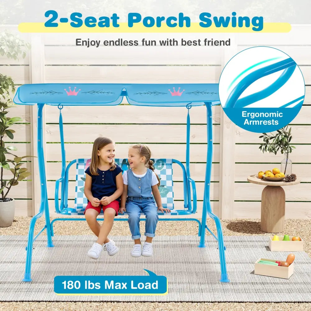 2-Seater Kids Patio Swing with Metal Stand and Adjustable Canopy-Navy - Navy - Swing & Playsets
