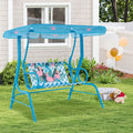 2-Seater Kids Patio Swing with Metal Stand and Adjustable Canopy-Navy - Navy - Swing & Playsets
