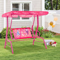 2-Seater Kids Patio Swing with Metal Stand and Adjustable Canopy-Pink - Pink - Swing & Playsets