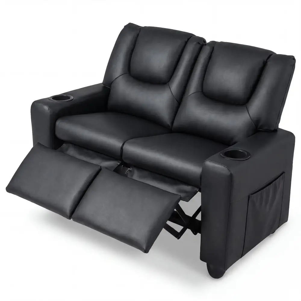 2-Seater Kids Recliner Double Toddler Sofa Chair with 2 Cup Holders-Black - Black - Kids Chairs & Seating