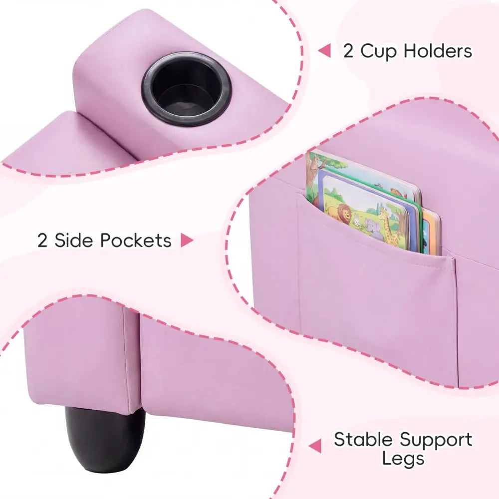 2-Seater Kids Recliner Double Toddler Sofa Chair with 2 Cup Holders-Pink - Pink - Kids Chairs & Seating