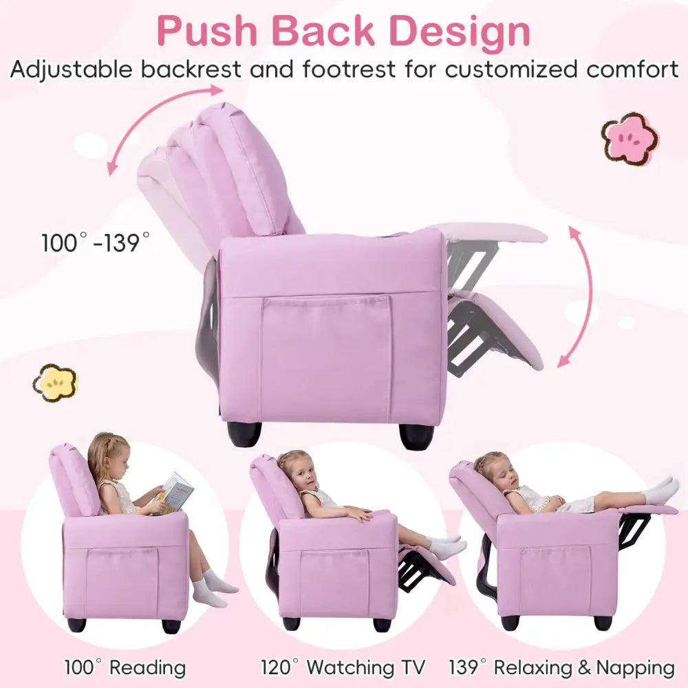 2-Seater Kids Recliner Double Toddler Sofa Chair with 2 Cup Holders-Pink - Pink - Kids Chairs & Seating