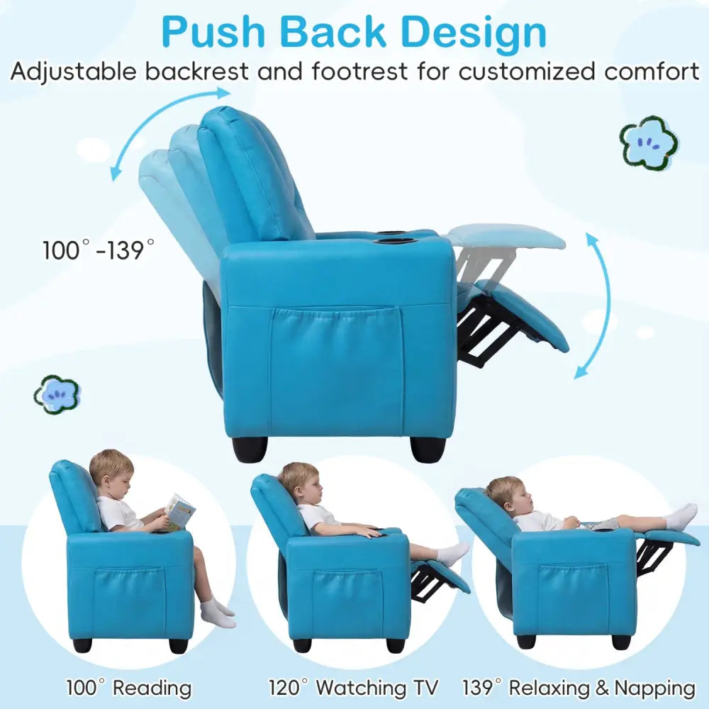 2-Seater Kids Recliner Double Toddler Sofa Chair with 2 Cup Holders-Blue - Blue - Kids Chairs & Seating