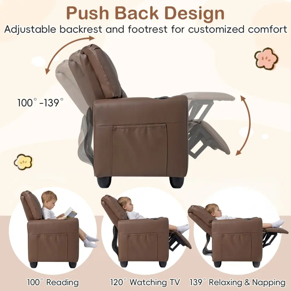 2-Seater Kids Recliner Double Toddler Sofa Chair with 2 Cup Holders-Brown - Brown - Kids Chairs & Seating
