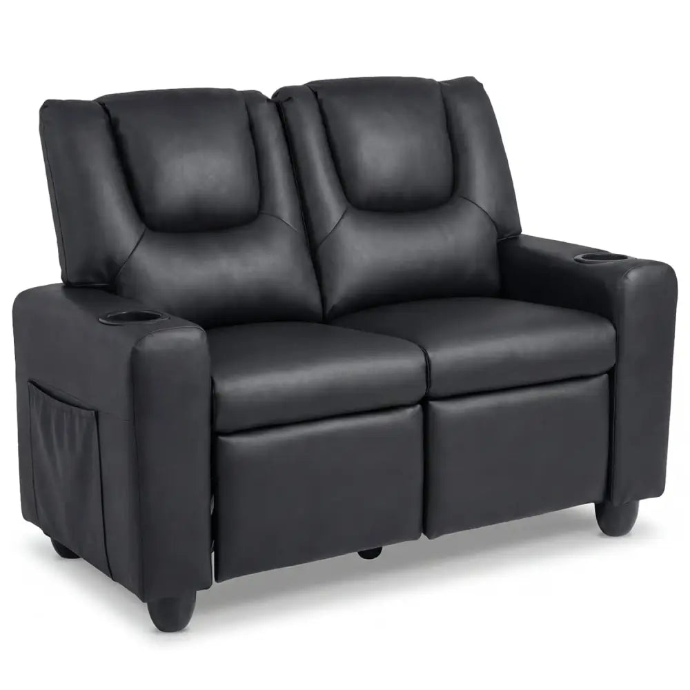 2-Seater Kids Recliner Double Toddler Sofa Chair with 2 Cup Holders-Black - Black - Kids Chairs & Seating