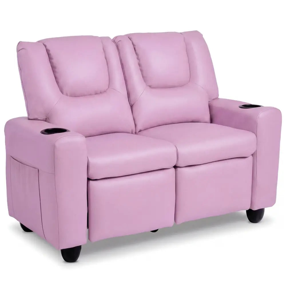 2-Seater Kids Recliner Double Toddler Sofa Chair with 2 Cup Holders-Pink - Pink - Kids Chairs & Seating
