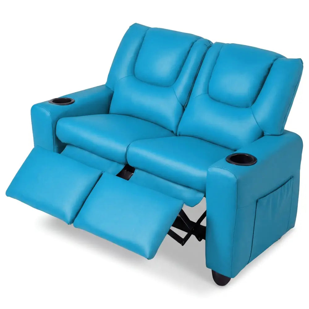 2-Seater Kids Recliner Double Toddler Sofa Chair with 2 Cup Holders-Blue - Blue - Kids Chairs & Seating