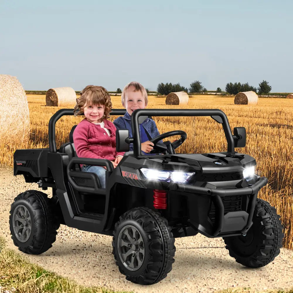 2-Seater Kids Ride On Dump Truck with Dump Bed and Shovel-Black - Black - Powered Ride On Toys