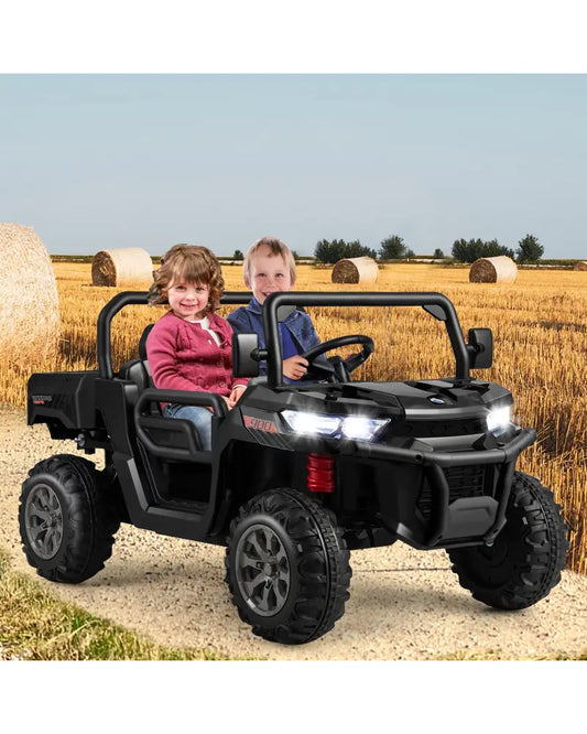 2-Seater Kids Ride On Dump Truck with Dump Bed and Shovel-Black - Black - Powered Ride On Toys