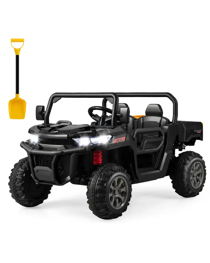 2-Seater Kids Ride On Dump Truck with Dump Bed and Shovel-Black - Black - Powered Ride On Toys