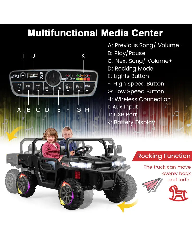 2-Seater Kids Ride On Dump Truck with Dump Bed and Shovel-Black - Black - Powered Ride On Toys