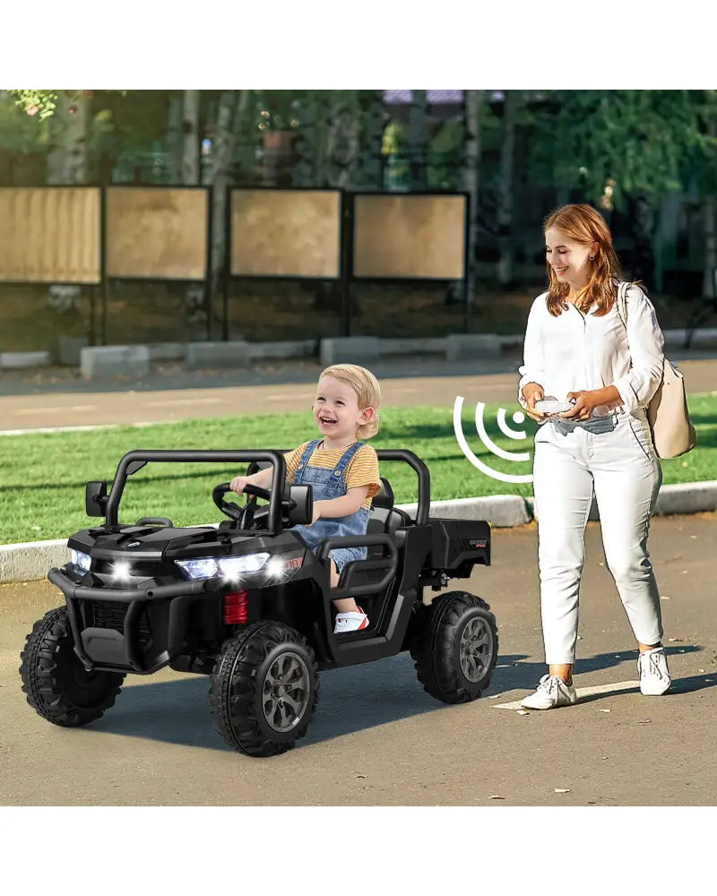 2-Seater Kids Ride On Dump Truck with Dump Bed and Shovel-Black - Black - Powered Ride On Toys