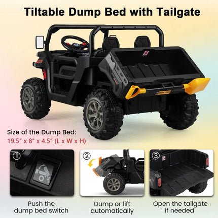 2 - Seater Kids Ride On Dump Truck with Dump Bed and Shovel - Black - Oasis Home Essentials