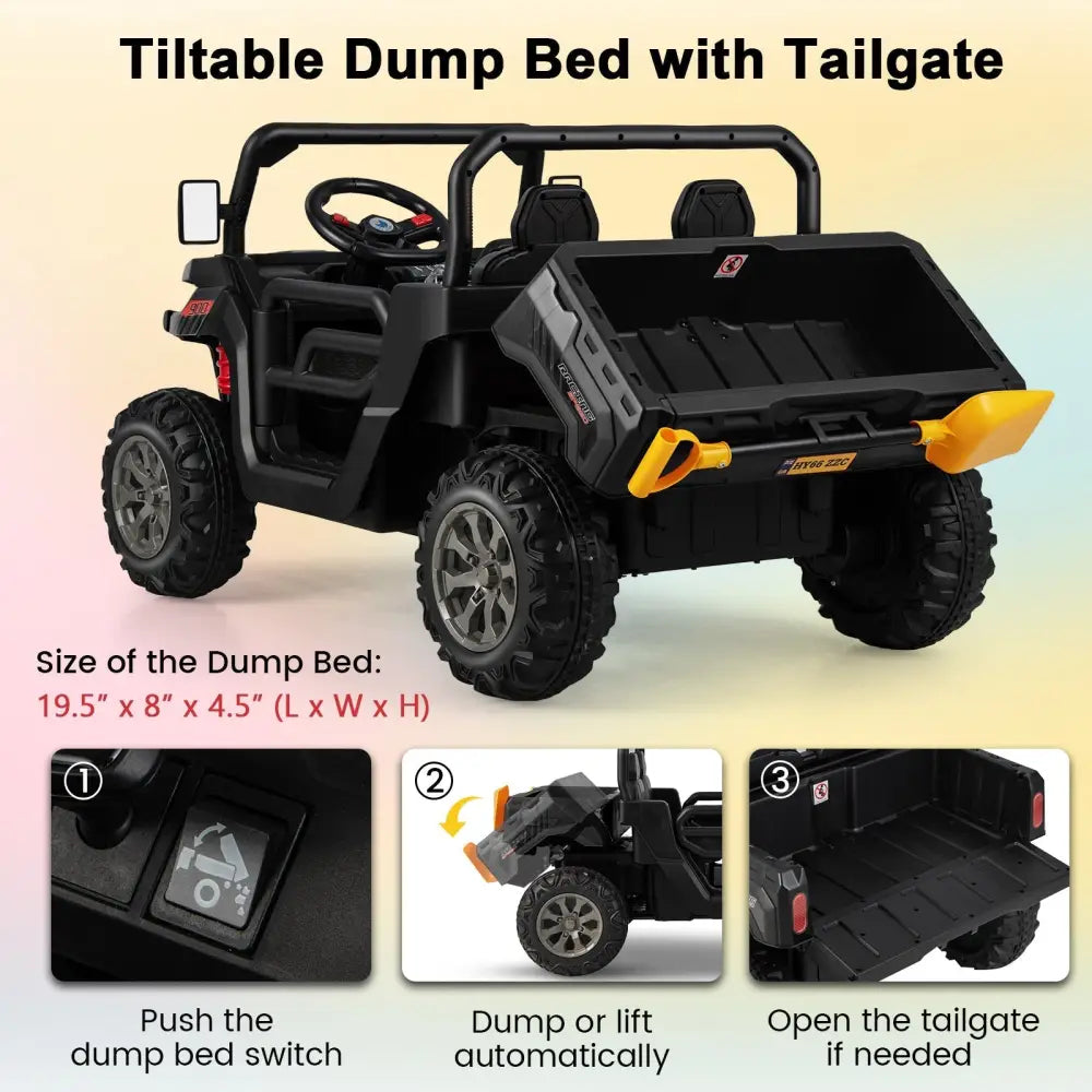 2 - Seater Kids Ride On Dump Truck with Dump Bed and Shovel - Black - Oasis Home Essentials