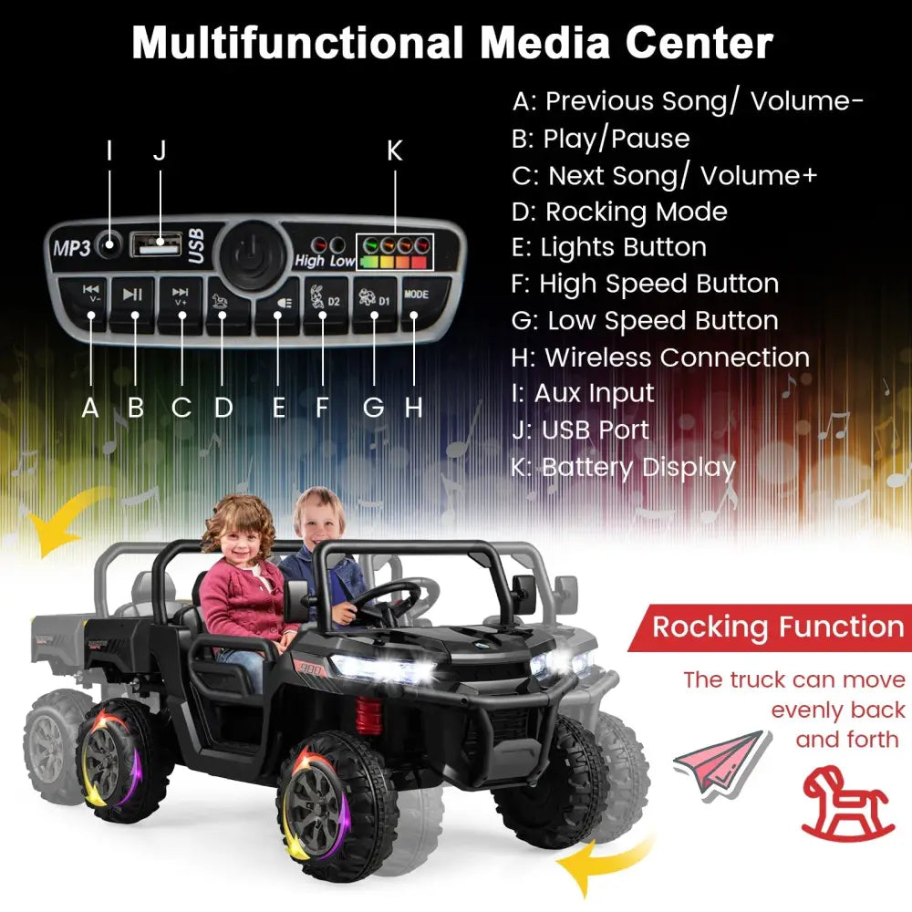 2 - Seater Kids Ride On Dump Truck with Dump Bed and Shovel - Black - Oasis Home Essentials