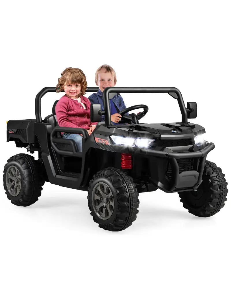 2-Seater Kids Ride On Dump Truck with Dump Bed and Shovel-Black - Black - Powered Ride On Toys
