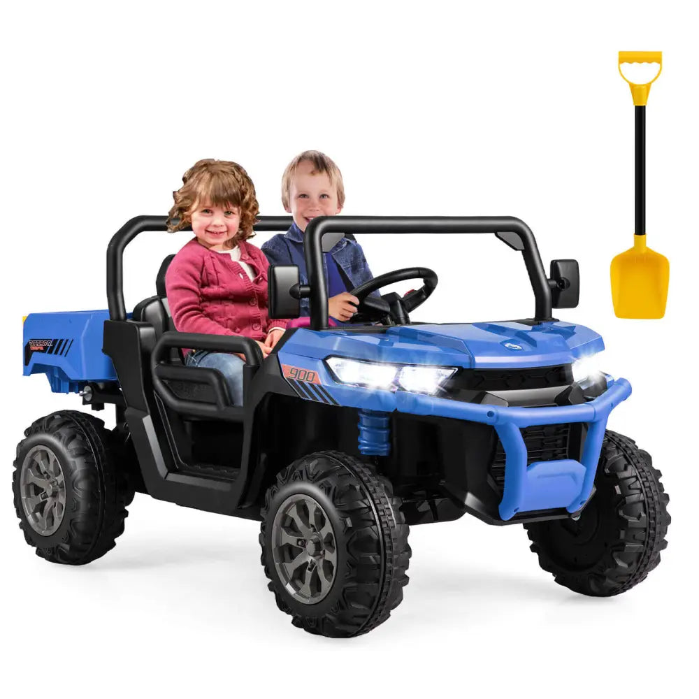 2-Seater Kids Ride On Dump Truck with Dump Bed and Shovel-Blue - Blue - Powered Ride On Toys