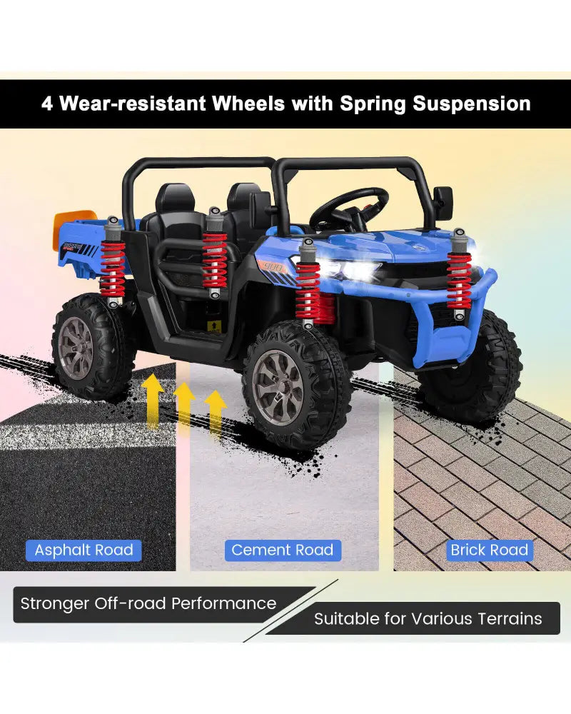 2-Seater Kids Ride On Dump Truck with Dump Bed and Shovel-Blue - Blue - Powered Ride On Toys